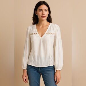 Anthropologie White Boho Lace Peasant Blouse, Size M